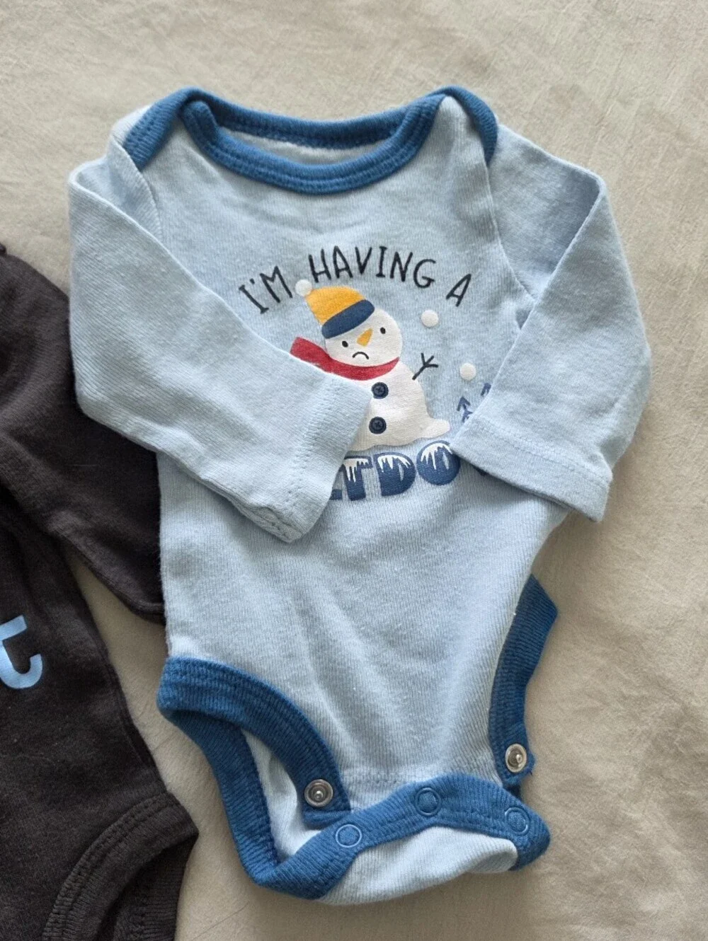 Koala Kids Baby Snowman One-Piece Bodysuit Set - White, Black, Light Blue